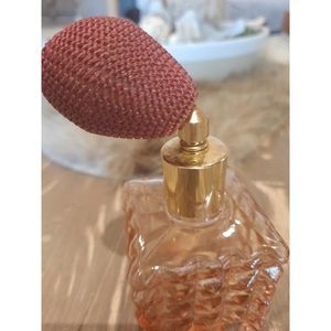 Vintage Pink Pressed Glass Perfume Bottle with Atomizer  Empty